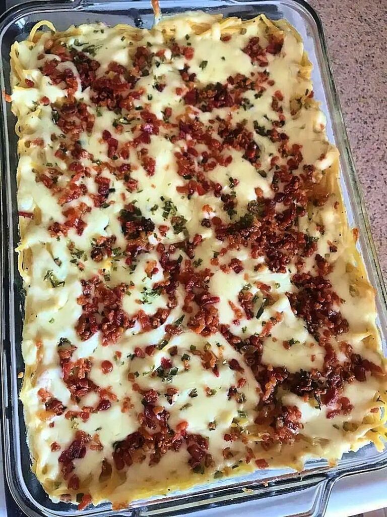 Bacon Cream Cheese Baked Spaghetti